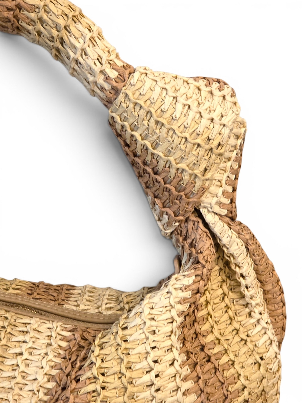 Urban Expressions Striped Woven Straw Hobo Bag Shoulder Slouchy Tote Neutral - Picture 3 of 16